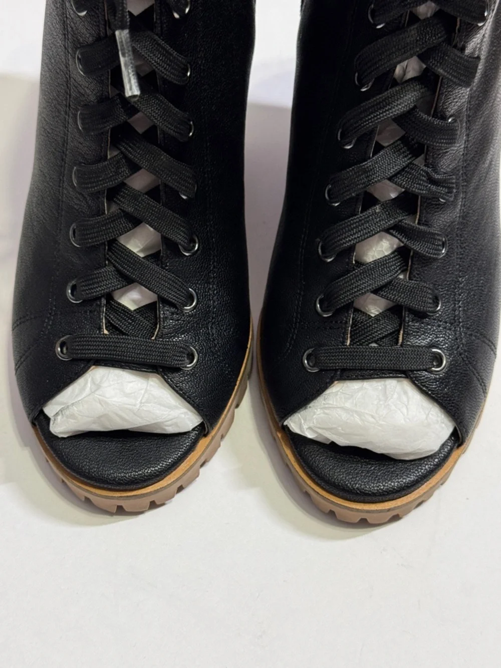 Linea Paolo SASHA | Women's High Wedge Peep Toe Transitional Bootie Black Sz. 8M - Picture 3 of 10